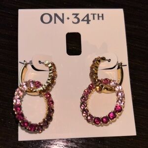 ON 34TH Pink and Gold Crystal Hoop Earrings